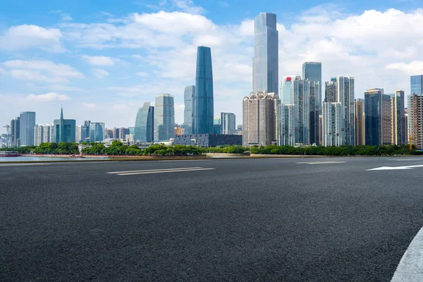 Pavimento Rodoviário Construção Cidade Guangzhou Skyline — Fotografia de Stock