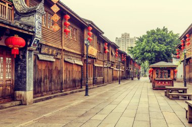 Fuzhou, Çin. Mayıs 2016 'da, Fuzh' ta üç sokak ve yedi sokak