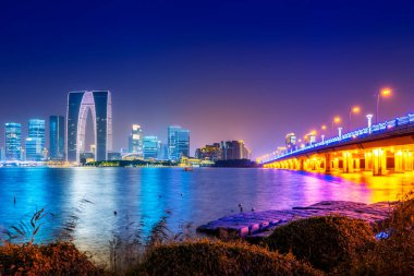 Suzhou Jinji Gölü ve mimari manzara manzarası