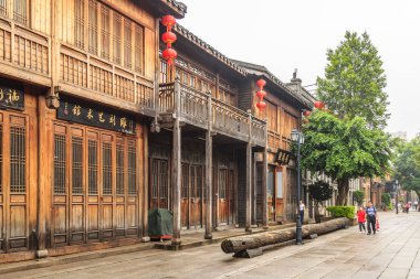 Fuzhou, Çin. Mayıs 2016 'da, Fuzh' ta üç sokak ve yedi sokak