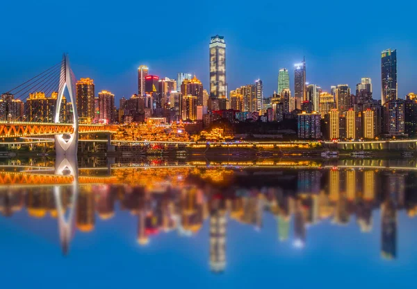 Chongqing Stadsarkitektur Landskap Natt Utsikt — Stockfoto