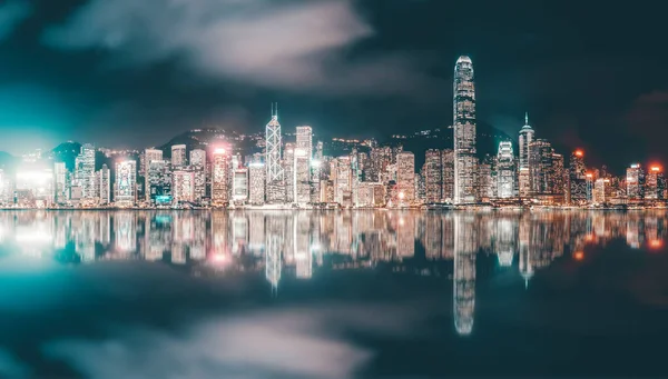 Paisagem Noturna Skyline Arquitetura Urbana Hong Kon — Fotografia de Stock