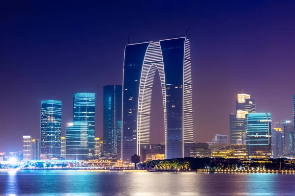Suzhou Jinji Lake and architectural landscape nightscape