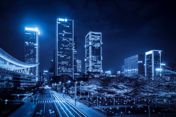 Road City Nightscape Architecture and Fuzzy Car Light
