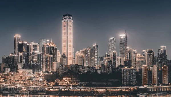 Vista Noturna Arquitetura Cidade Chongqing — Fotografia de Stock