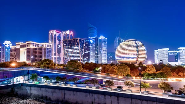 Night Scenery Modern Urban Architectural Landscape Hangzho — Stock Photo, Image