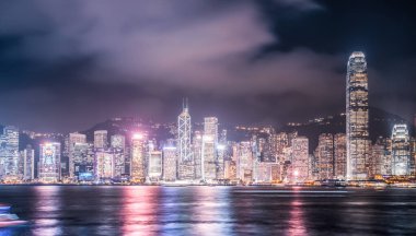 Hong Kon 'daki Şehir Mimarisinin Nightscape ve Skyline' ı