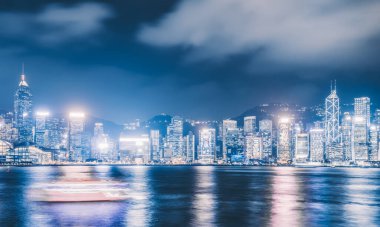 Hong Kon 'daki Şehir Mimarisinin Nightscape ve Skyline' ı