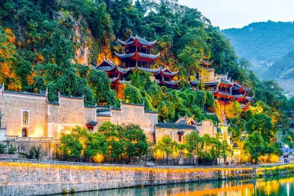 Schöne Nachtlandschaft Der Antiken Stadt Zhenyua — Stockfoto