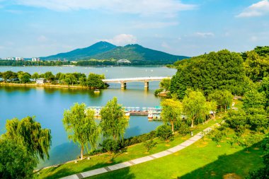 A beautiful park lake in Nanjing clipart