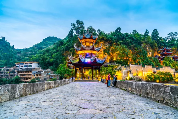Prachtig Nachtlandschap Van Oude Stad Zhenyua — Stockfoto