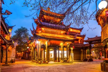 Chengdu Antik Kasabası 'nın Nightscape' i, Sichuan Eyaleti, Chin