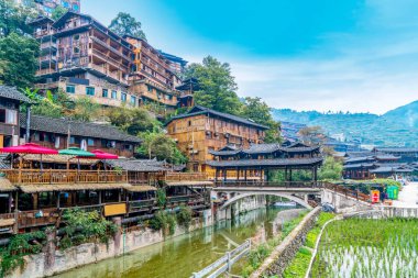 Guizhou, Çin 'deki Miao köyü.