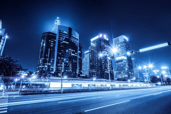 Shenzhen City Buildings Night Blurred Car Lights — Stock Photo, Image