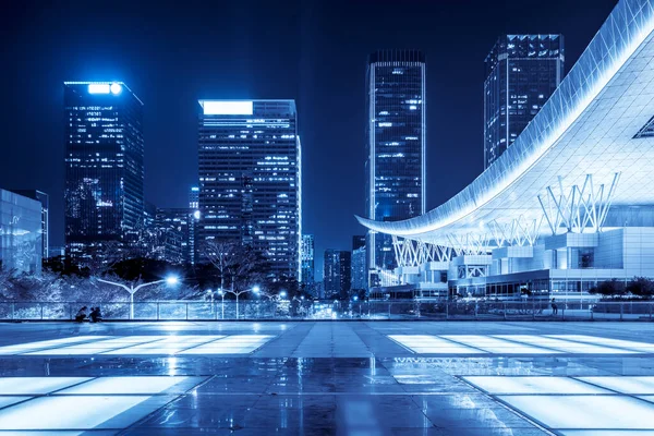 Shenzhen Stadt Gebäude Der Nacht Und Verschwommene Autobeleuchtung — Stockfoto