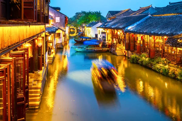 Bela Vista Noturna Zhouzhuang Uma Cidade Antiga Jiangsu — Fotografia de Stock