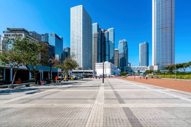 Hong Kong 'daki ticari binalar düşük açılı, Çin,