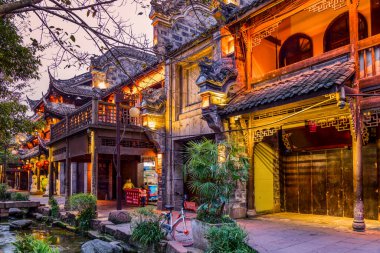 Chengdu Antik Kasabası 'nın Nightscape' i, Sichuan Eyaleti, Chin