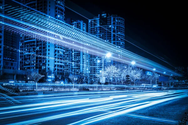 Night View Urban Road Fuzzy Car Light — Stock Photo, Image