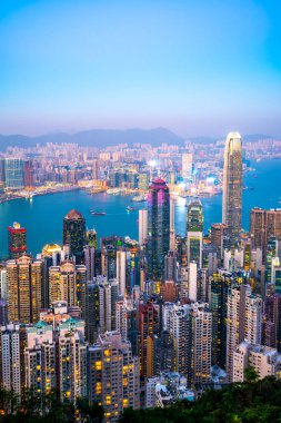 Kentsel Skyline ve Mimari Peyzaj Gecesi Hong Kon 'da