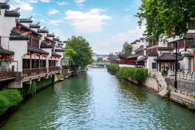 Nanjin 'deki Qinhuai Nehri' nin antik mimari manzarası