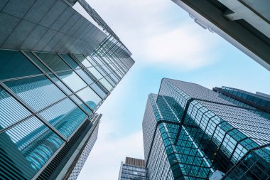 Hong Kong 'daki ticari binalar düşük açılı, Çin,
