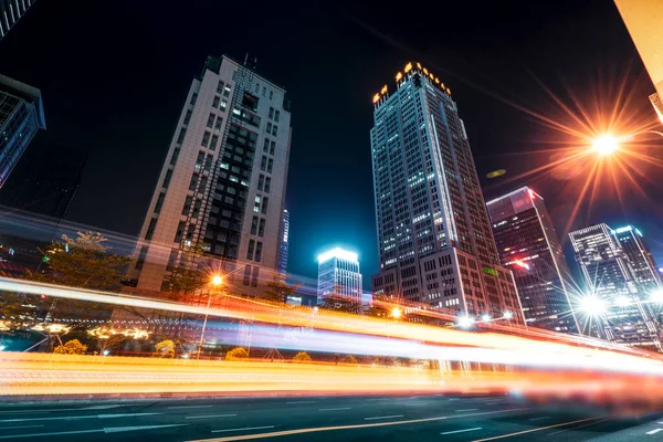 Road City Nightscape Architectuur Fuzzy Car Light — Stockfoto