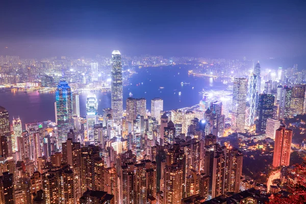 Hong Kong Skyline Nightscape Miasta — Zdjęcie stockowe