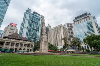 Hong Kong 'daki ticari binalar düşük açılı, Çin,