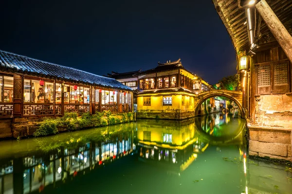 Jiangsu Deki Antik Şehir Zhouzhuang Güzel Gece Manzarası — Stok fotoğraf