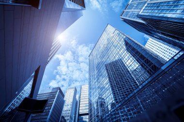 Hong Kong 'daki ticari binalar düşük açılı, Çin,