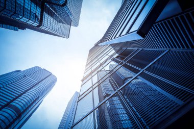 Hong Kong 'daki ticari binalar düşük açılı, Çin,