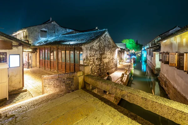 Prachtig Nachtzicht Zhouzhuang Een Oude Stad Jiangsu — Stockfoto