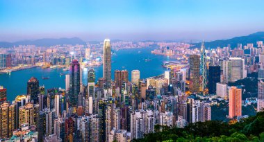 Kentsel Skyline ve Mimari Peyzaj Gecesi Hong Kon 'da