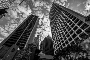 Hong Kong 'daki ticari binalar düşük açılı, Çin,