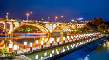 Qingzhou 'nun Nightscape' i Eski Şehir, Shandong Eyaleti, Chin