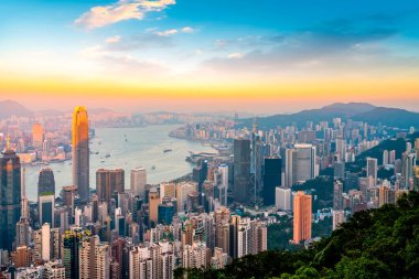 Hong Kong Şehri Skyline ve Mimari Yerleşkesi