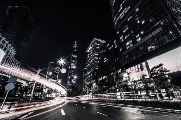 Road City Nightscape Architectuur Fuzzy Car Light — Stockfoto