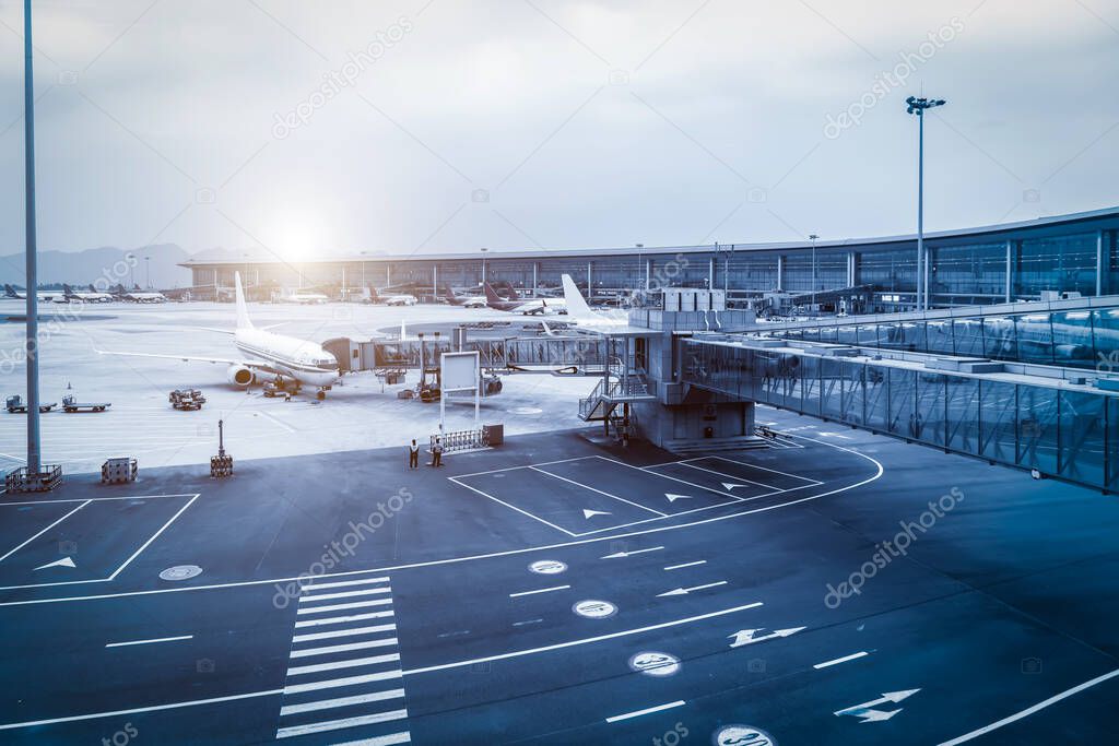 Airport runway apron and terminal buildin