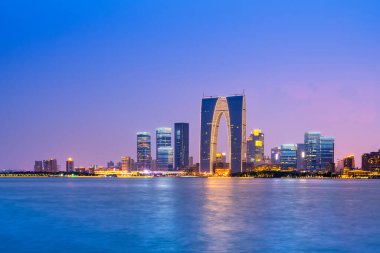 Suzhou Jinji Gölü ve mimari manzara manzarası