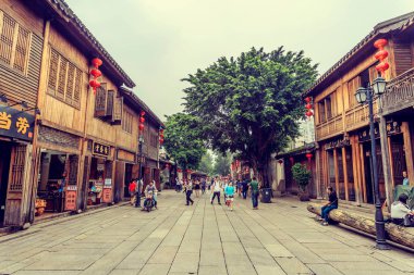 Fuzhou, Çin. Mayıs 2016 'da, Fuzh' ta üç sokak ve yedi sokak