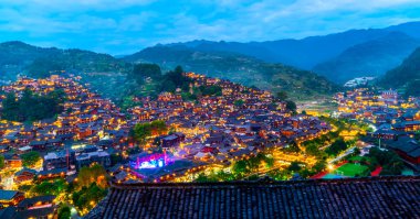 Guizhou, Çin 'deki Miao köyü.