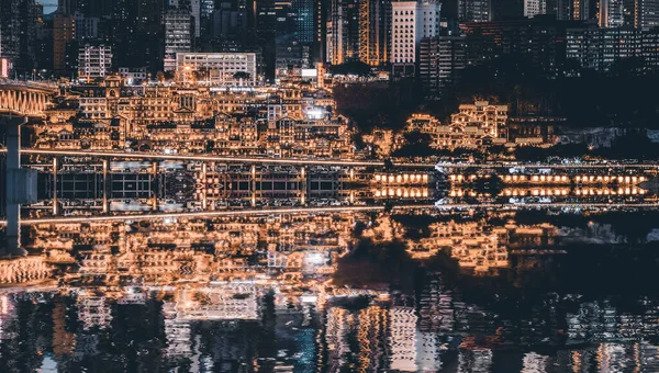 Vista Noturna Arquitetura Cidade Chongqing — Fotografia de Stock