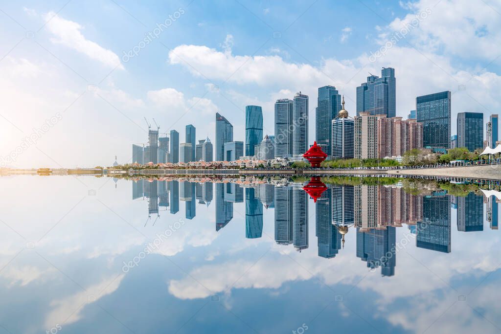 The skyline of the architectural landscape of Qingdao City Squar
