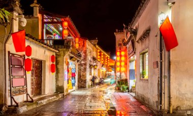 The Old Street Nightscape of Hongcun Ancient Town in Chin clipart
