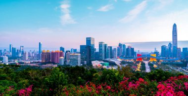 Shenzhen City Skyline ve Mimari Peyzaj Gece Manzarası