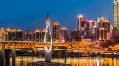 Chongqing city architecture landscape night view clipart