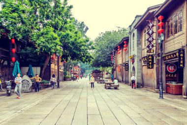 Fuzhou, Çin. Mayıs 2016 'da, Fuzh' ta üç sokak ve yedi sokak