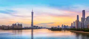 Guangzho 'daki kentsel mimari manzaranın silüeti
