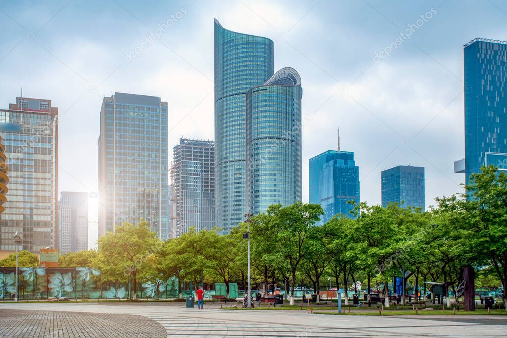 Hangzhou Financial District Square and skyscraper